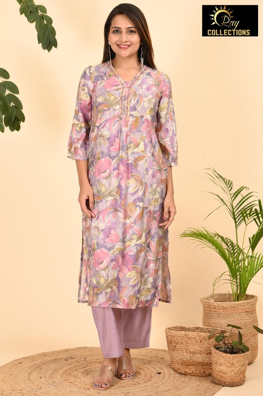 Lavender V Neck 2-Piece Chudidar Set