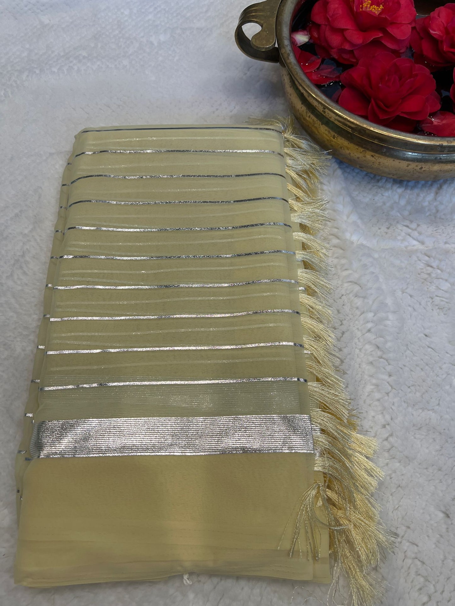 Lemon Yellow Chiffon Saree