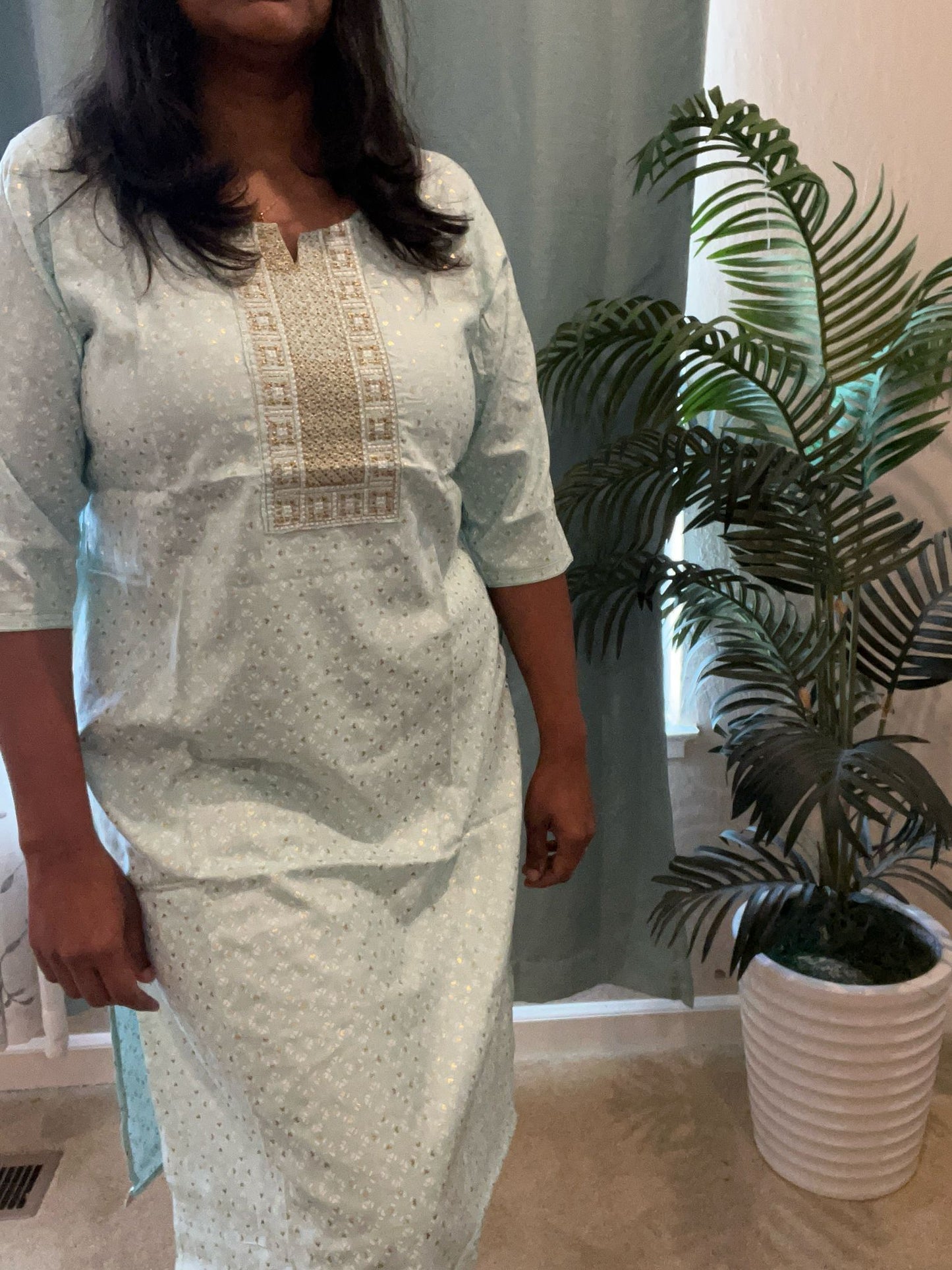 Light Blue with Gold Pattern Kurti