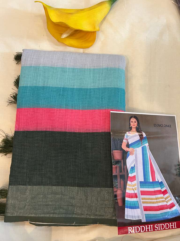 Light Blue and Green Riddhi Siddhi Linen Saree