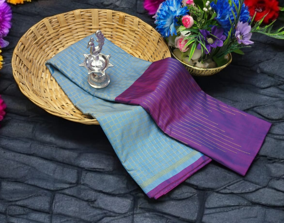 Light Blue and Purple Arani Soft Silk