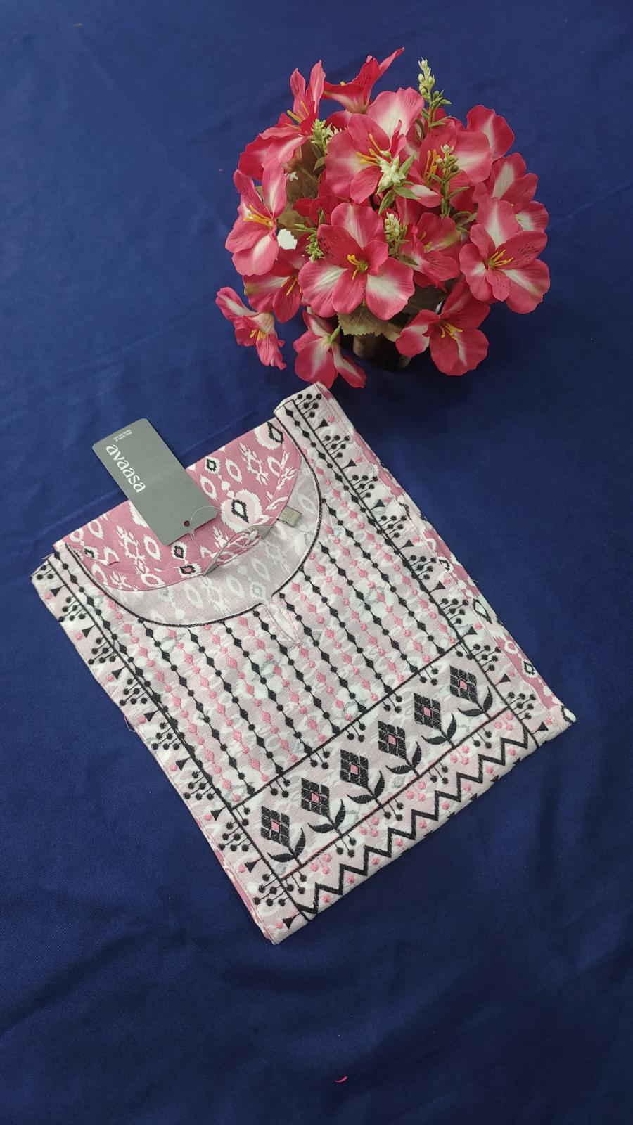 Light Pink and Black Embroidery Kurti