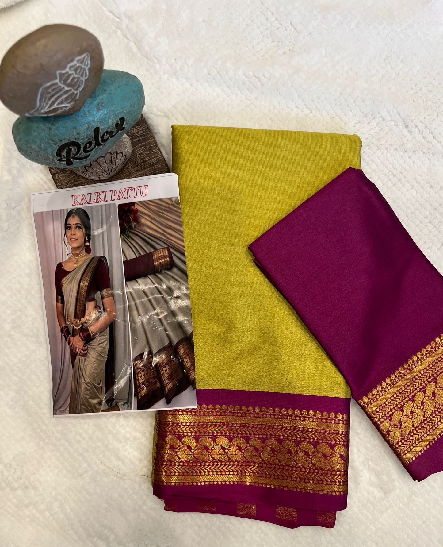 Kalki Lime Green and Magneta Semi Silk Saree