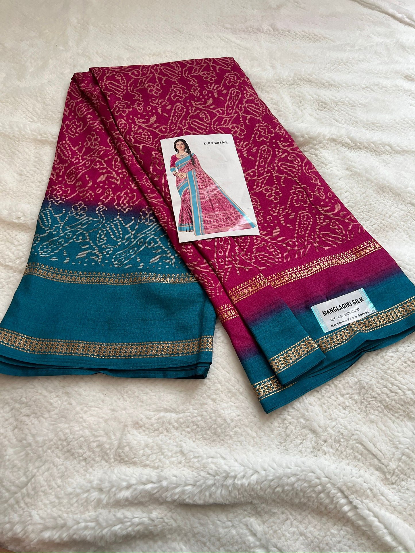 Magenta Mangalagiri Semi Silk Saree