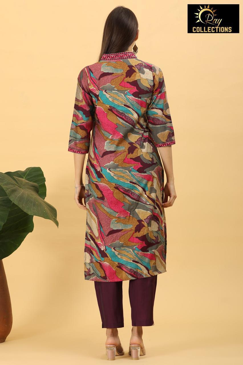 Sandal and Magenta V Neck 2-Piece Chudidar Set