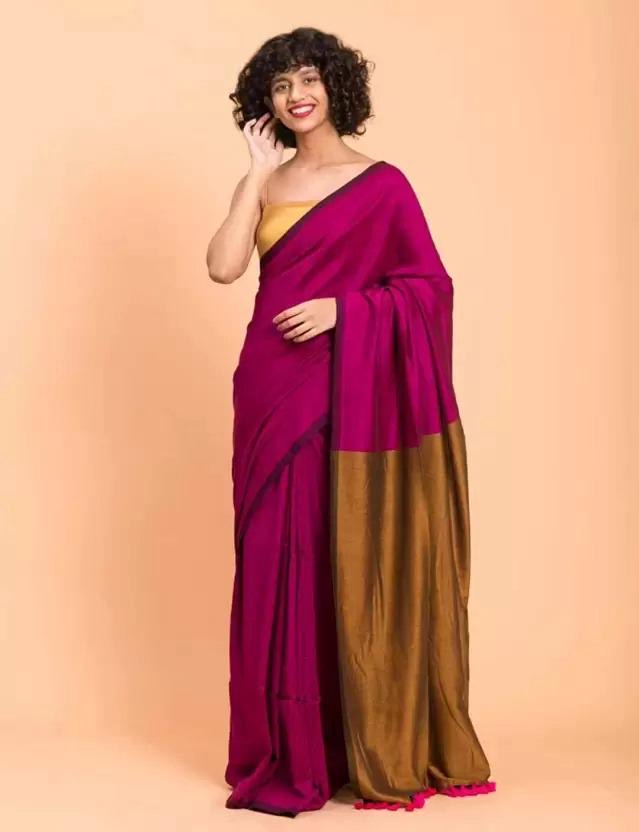 Magenta with Brown Dual Tone Khadi Cotton Saree