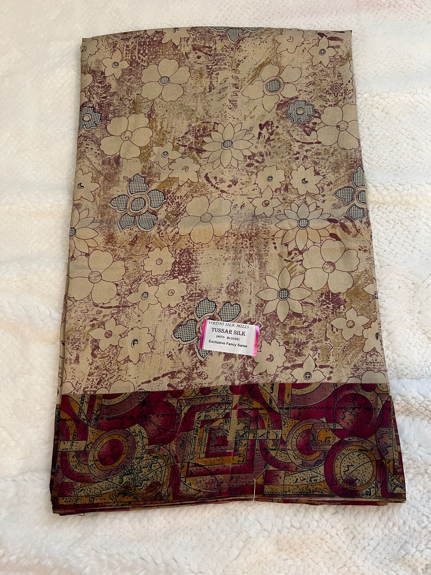 Sandal and Magenta Semi Tussar Silk Saree