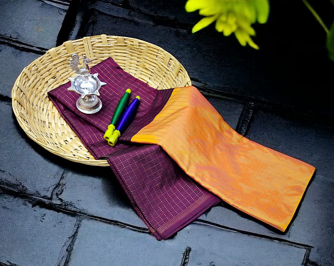 Maroon and Gold Arani Soft Silk