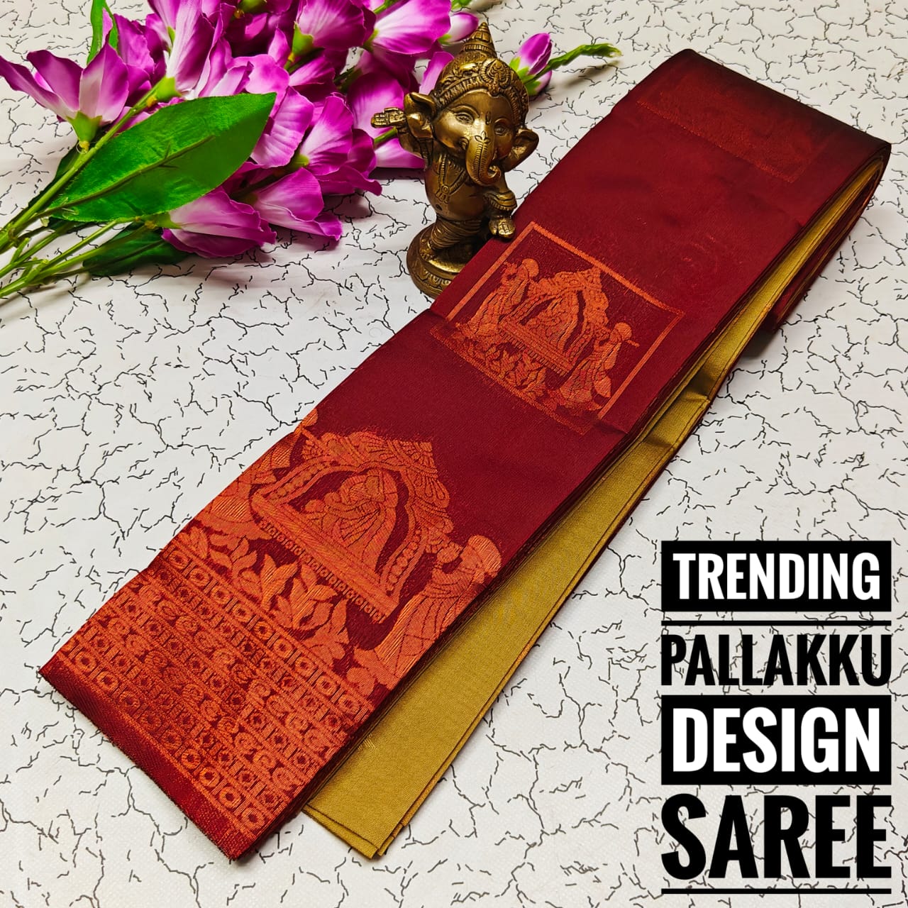 Maroon and Green Pallaku Design Soft Silk Saree