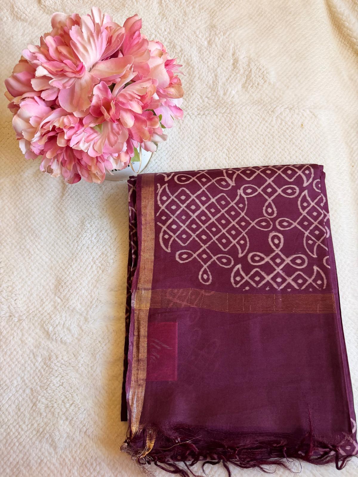 Maroon Kolam Pattern Fancy Saree
