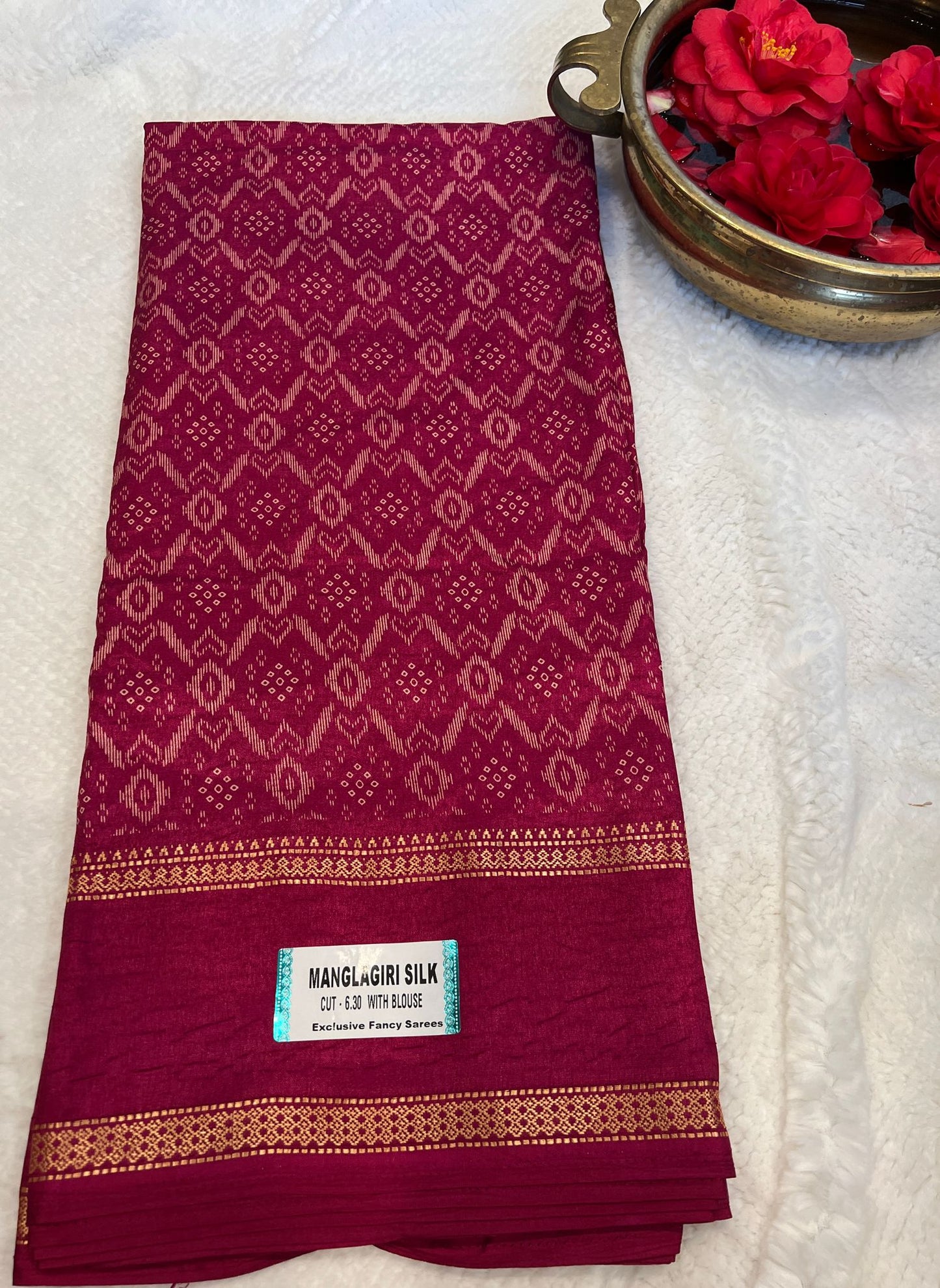 Maroon Mangalagiri Semi Silk Saree