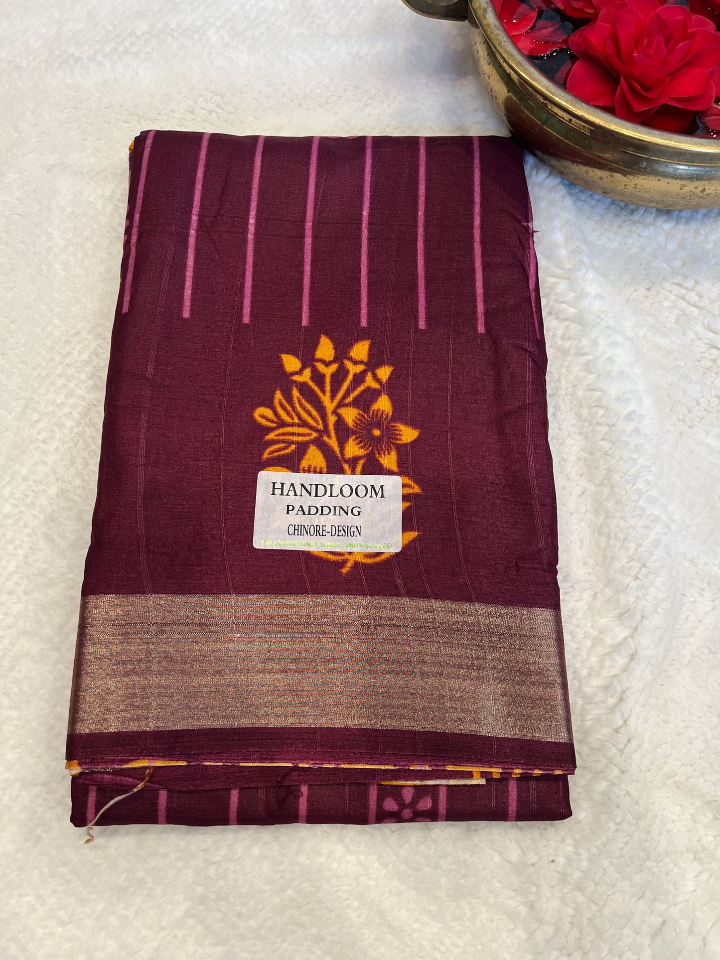 Maroon Handloom Padding Linen Saree