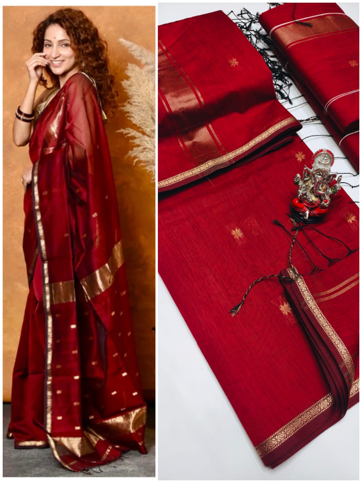 Red Maheswari Silk Cotton Saree