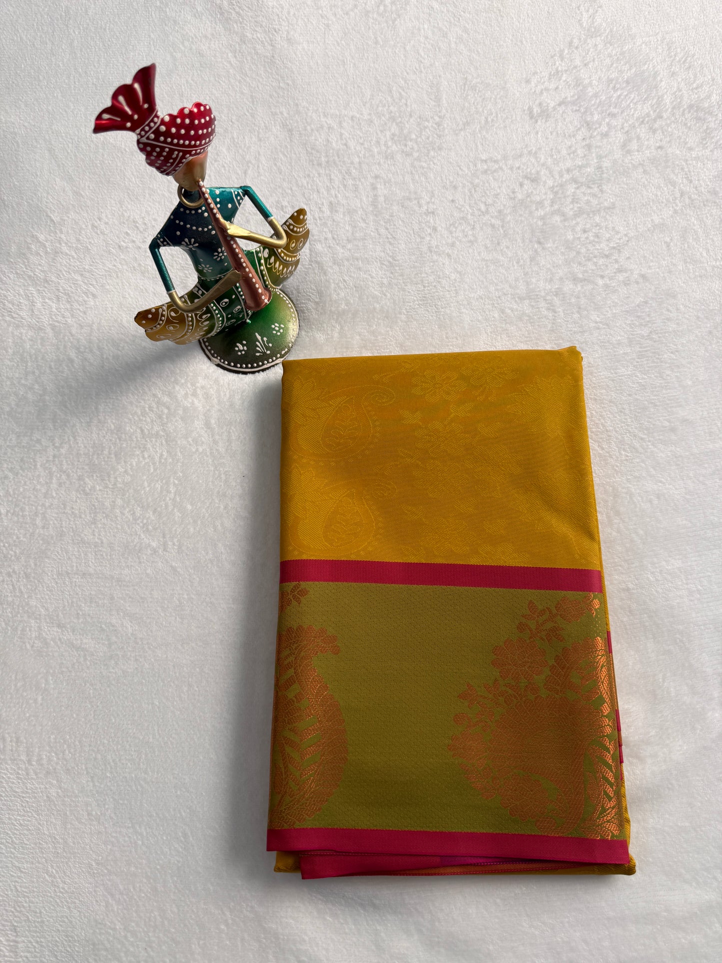 Mustard Yellow and Blue Traditional Gift Saree