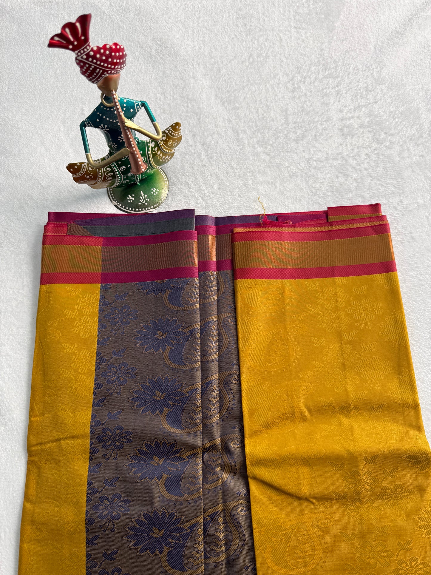 Mustard Yellow and Blue Traditional Gift Saree