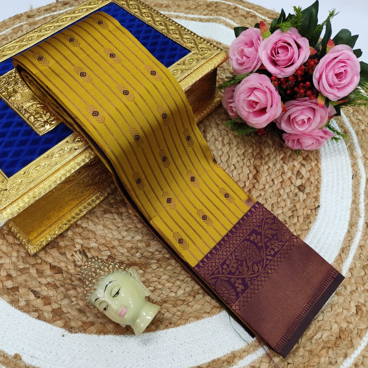 Mustard and Purple Soft Silk Saree