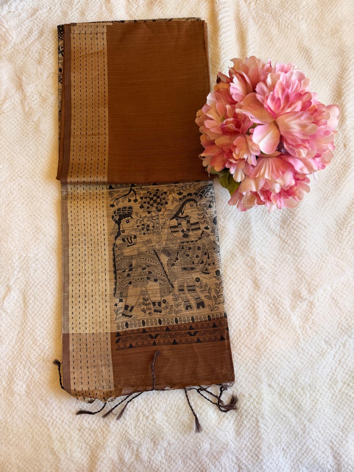 Mustard Mayapuri Semi Tussar Silk Saree