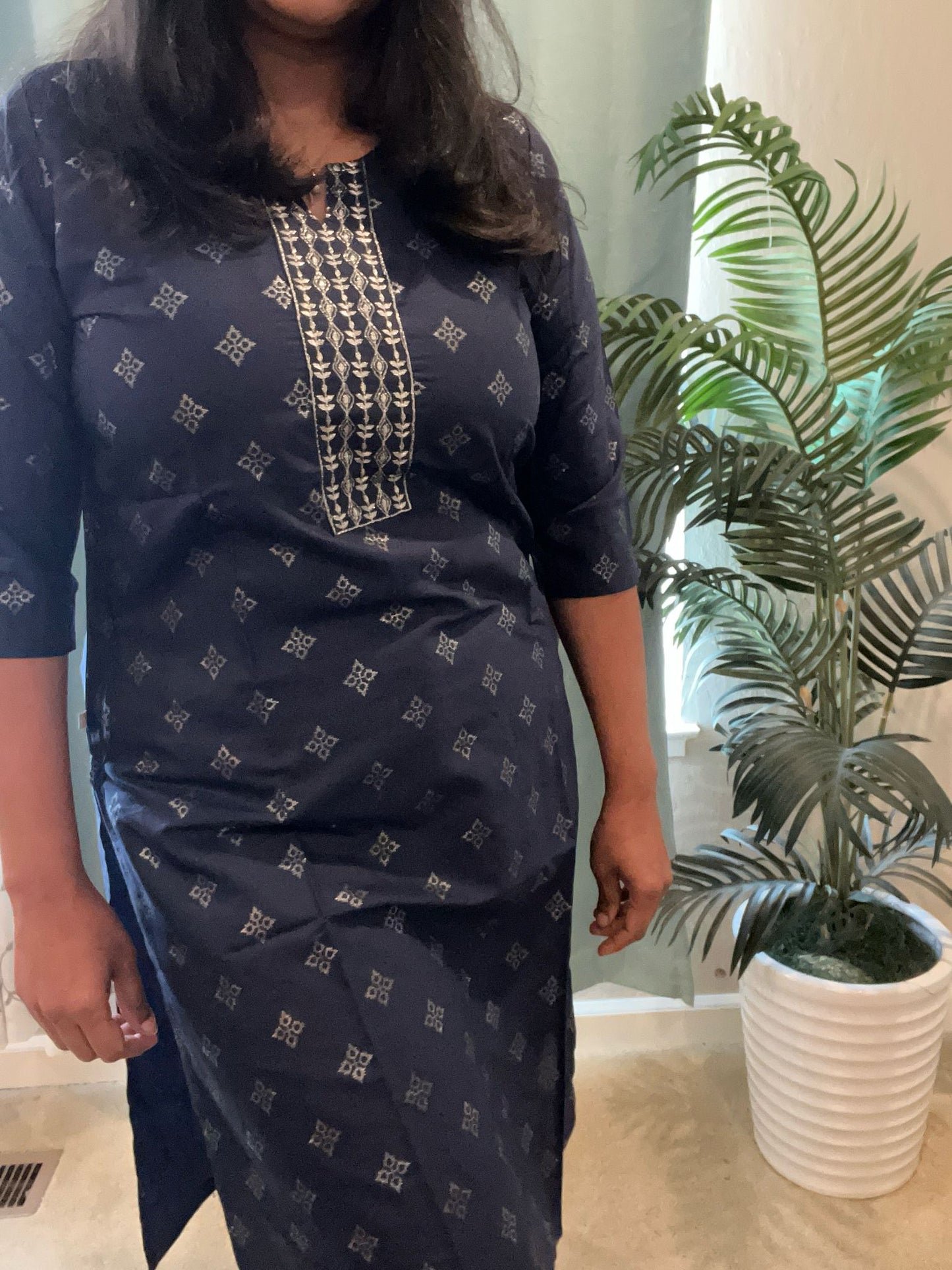 Navy Blue Embroidery Kurti