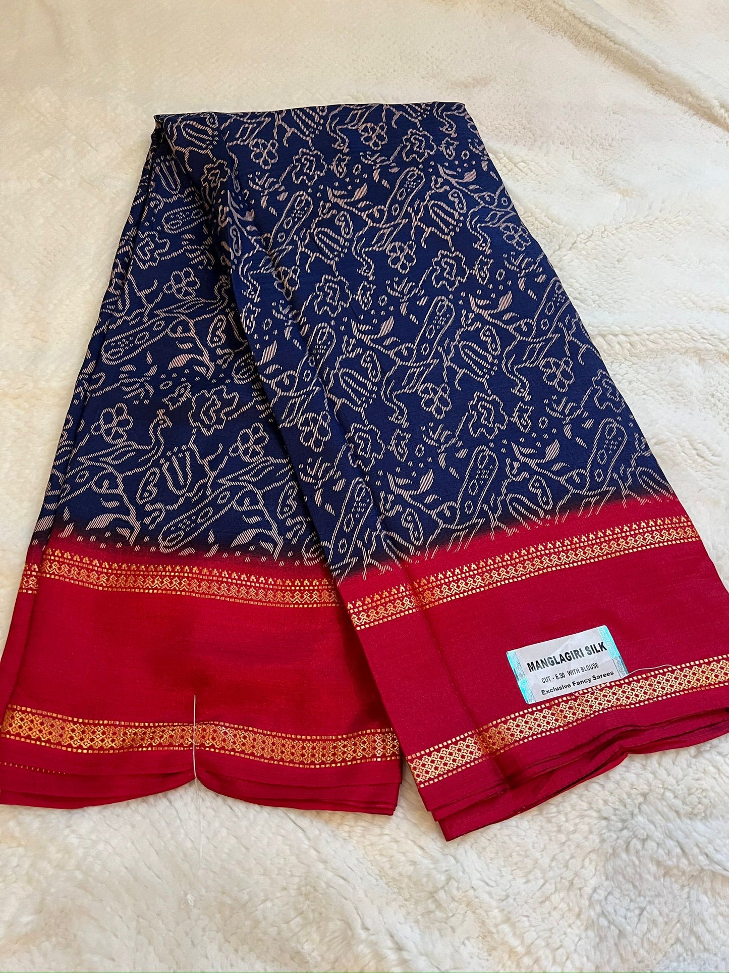 Navy Blue Mangalagiri Semi Silk Saree