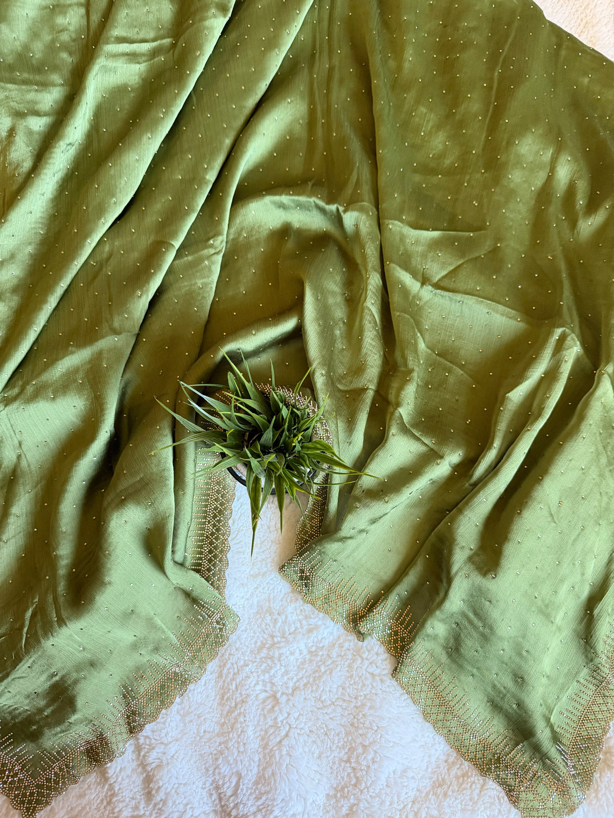 Olive Green Fendi Chiffon Fancy Saree
