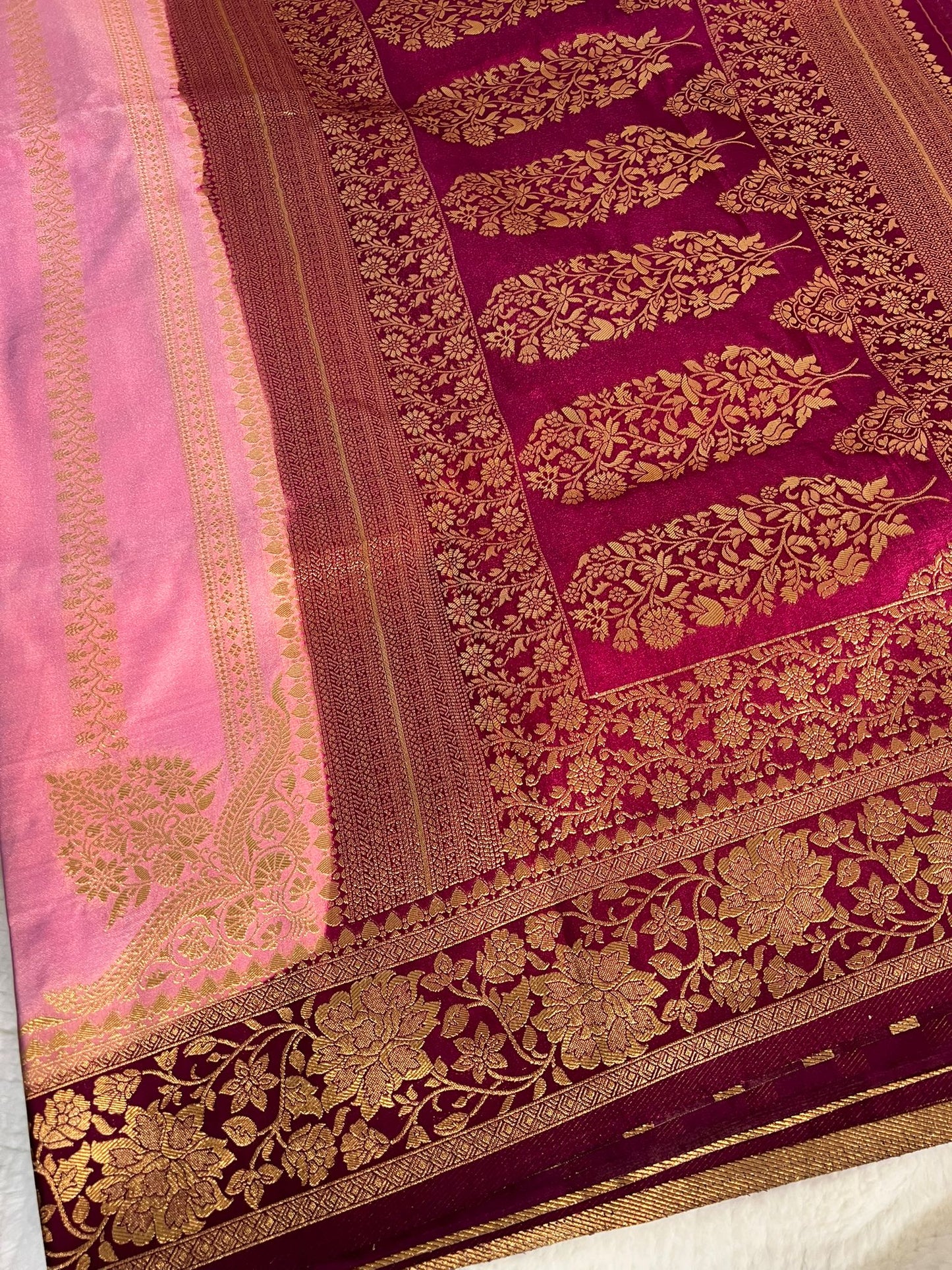 Grand Onion Pink and Maroon Double Zari Silk Saree