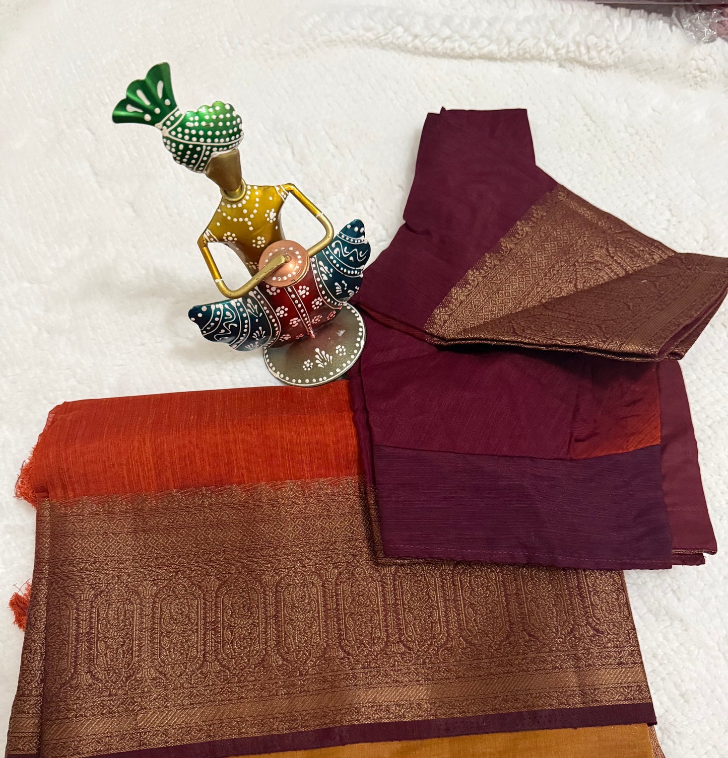 Orange and Maroon Pattern 2 Semi Jute Silk Saree