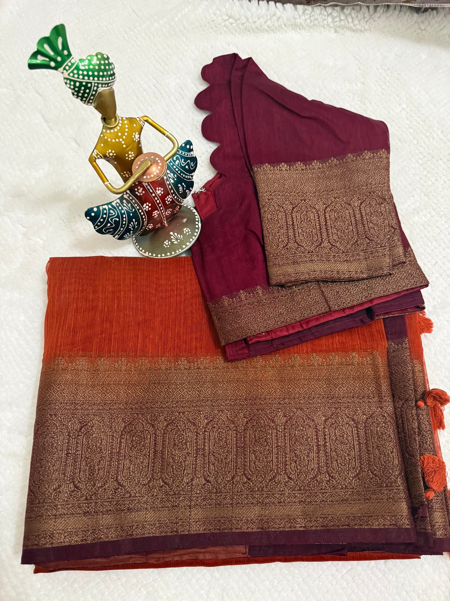 Orange and Maroon Pattern 1 Semi Jute Silk Saree