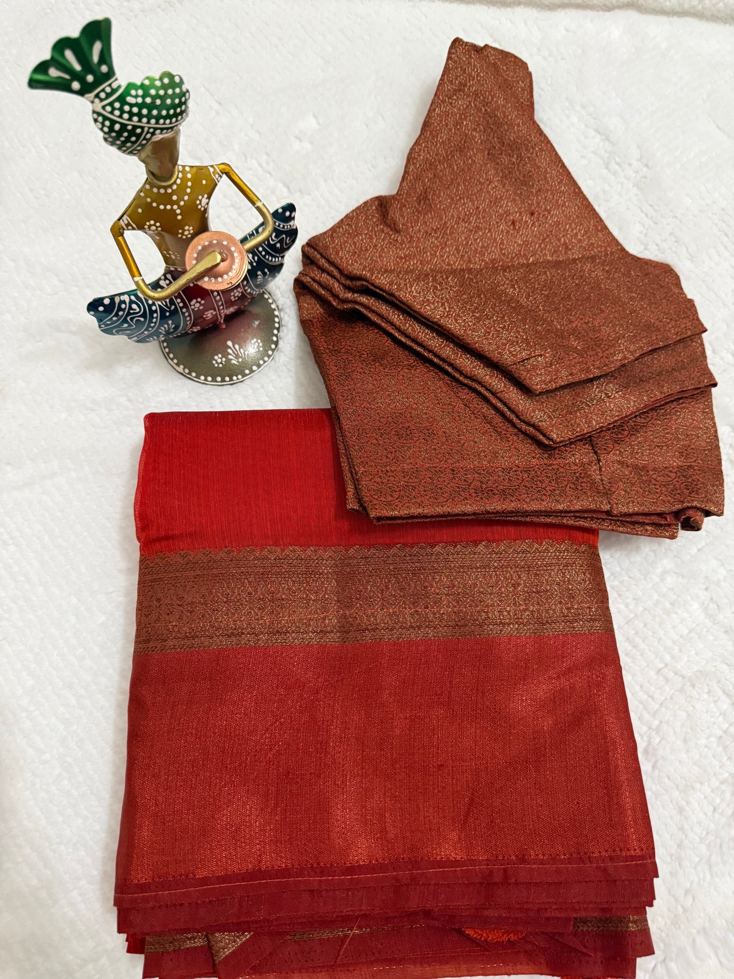 Orange Semi Jute Silk Saree