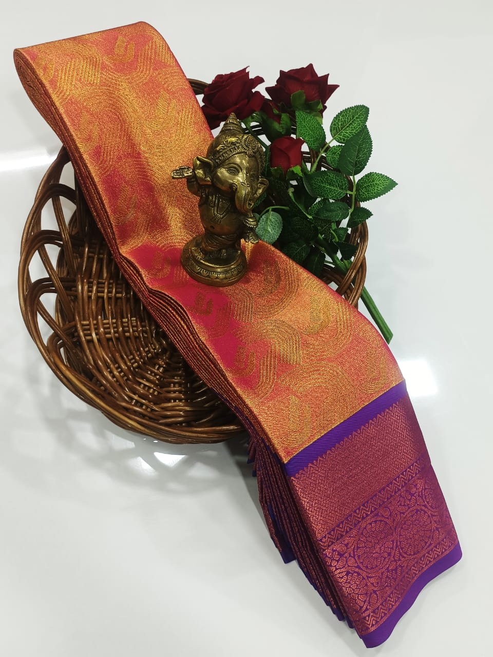 Gold and Purple Grand Wedding Tissue Silk Saree