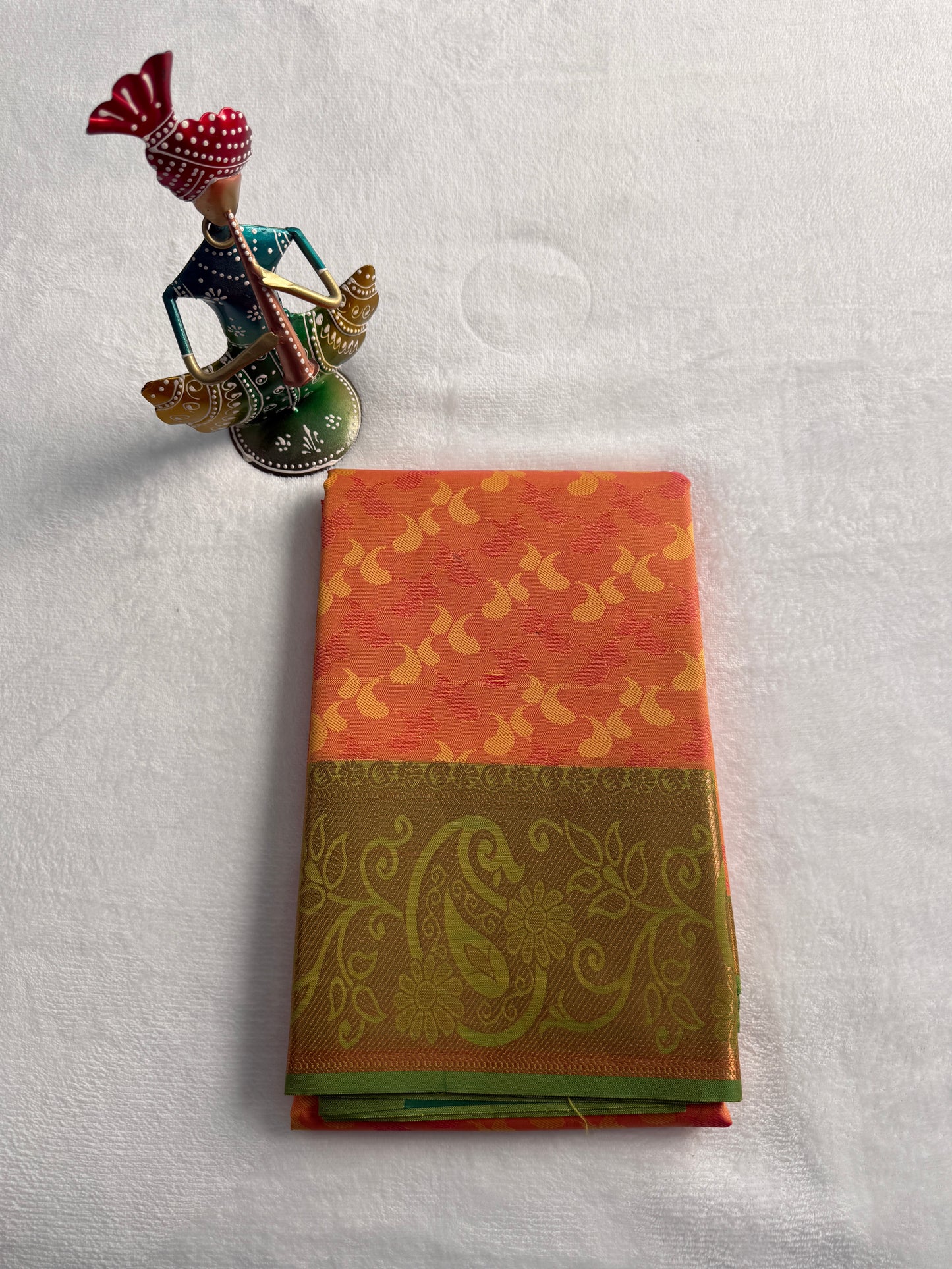 Orangish Yellow and Green Traditional Gift Saree