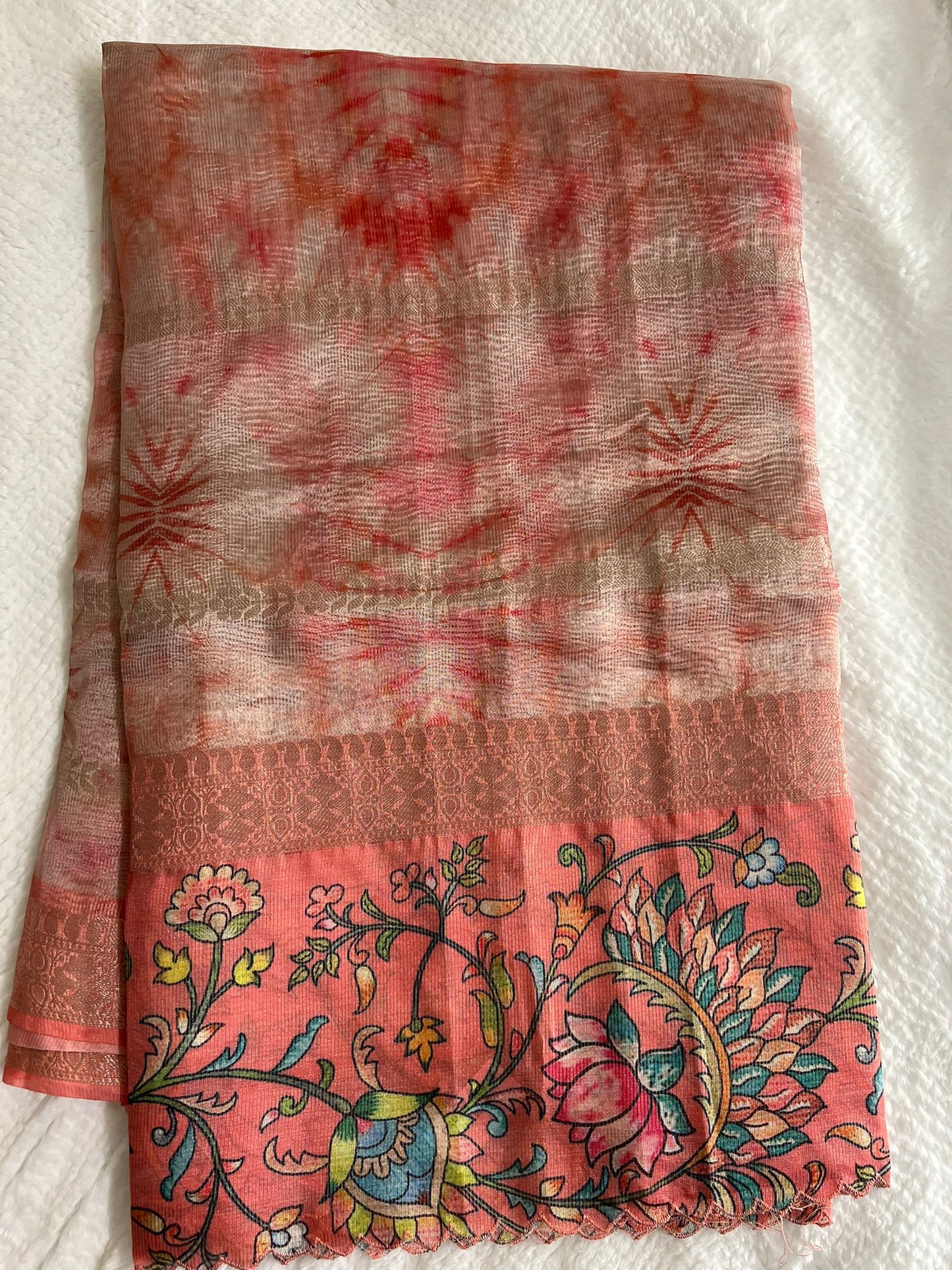 Orange Crushed Tissue Silk Saree