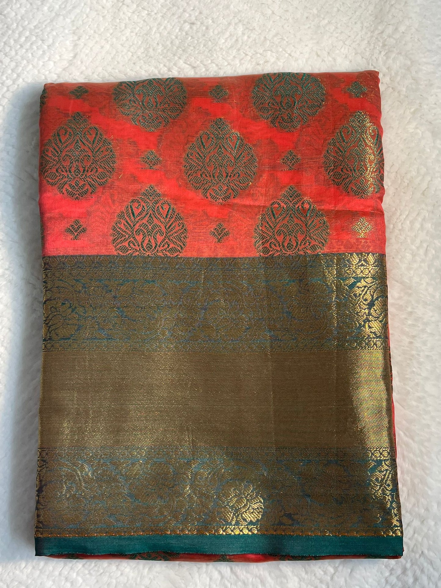 Grand Orange and Green Ankita Silk Saree
