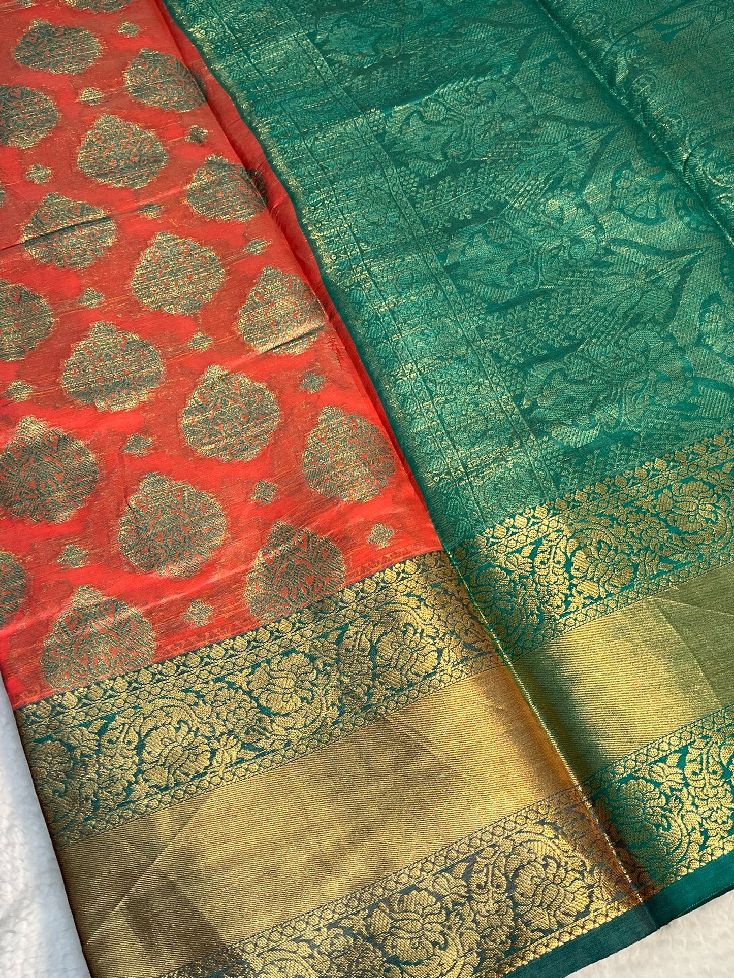Grand Orange and Green Ankita Silk Saree