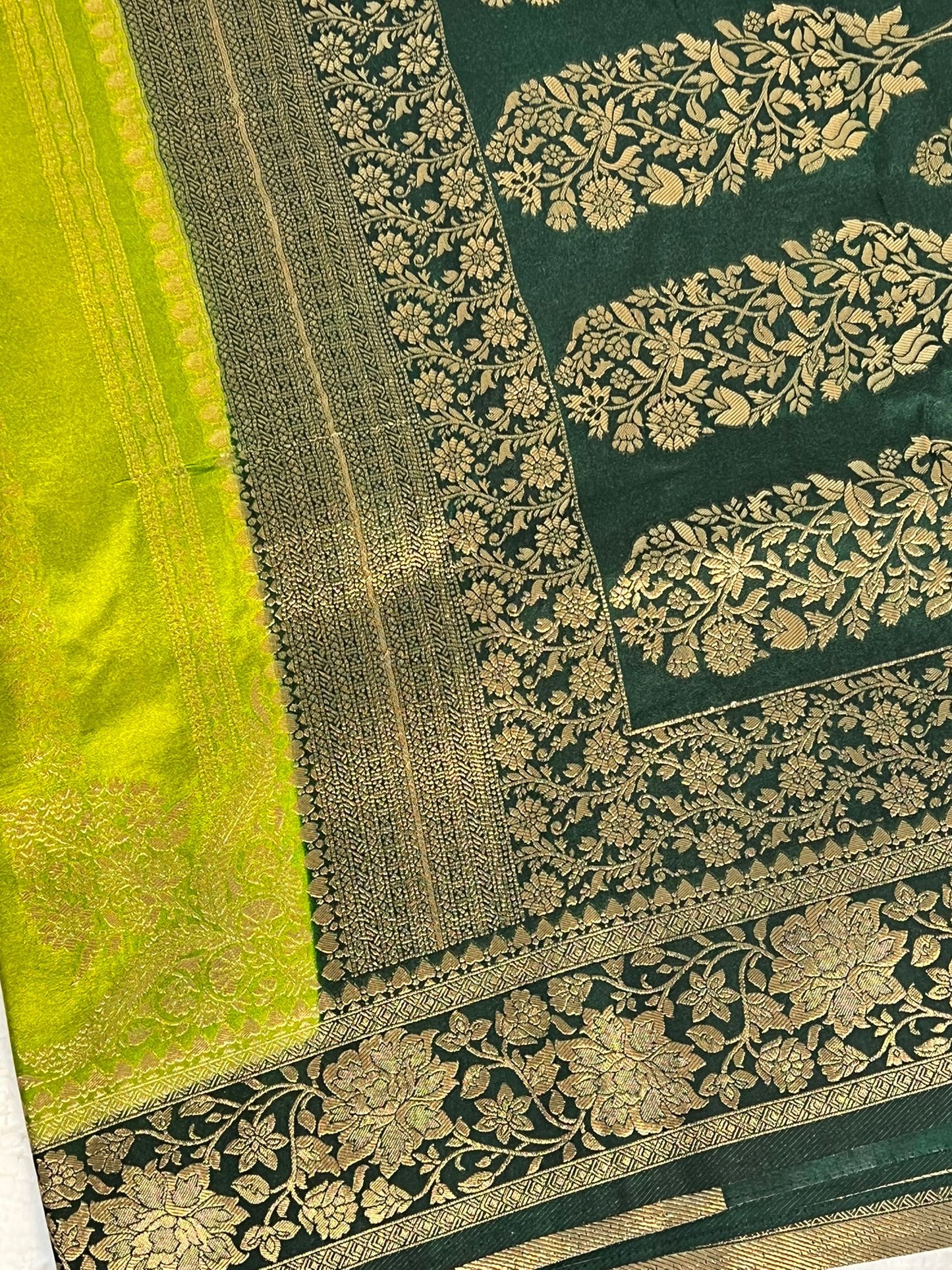 Grand Parrot and Dark Green Double Zari Silk Saree