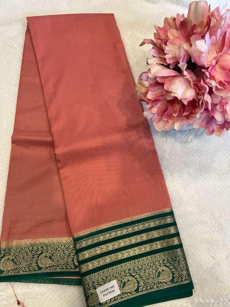 Peach Crape Chit Pallu Saree