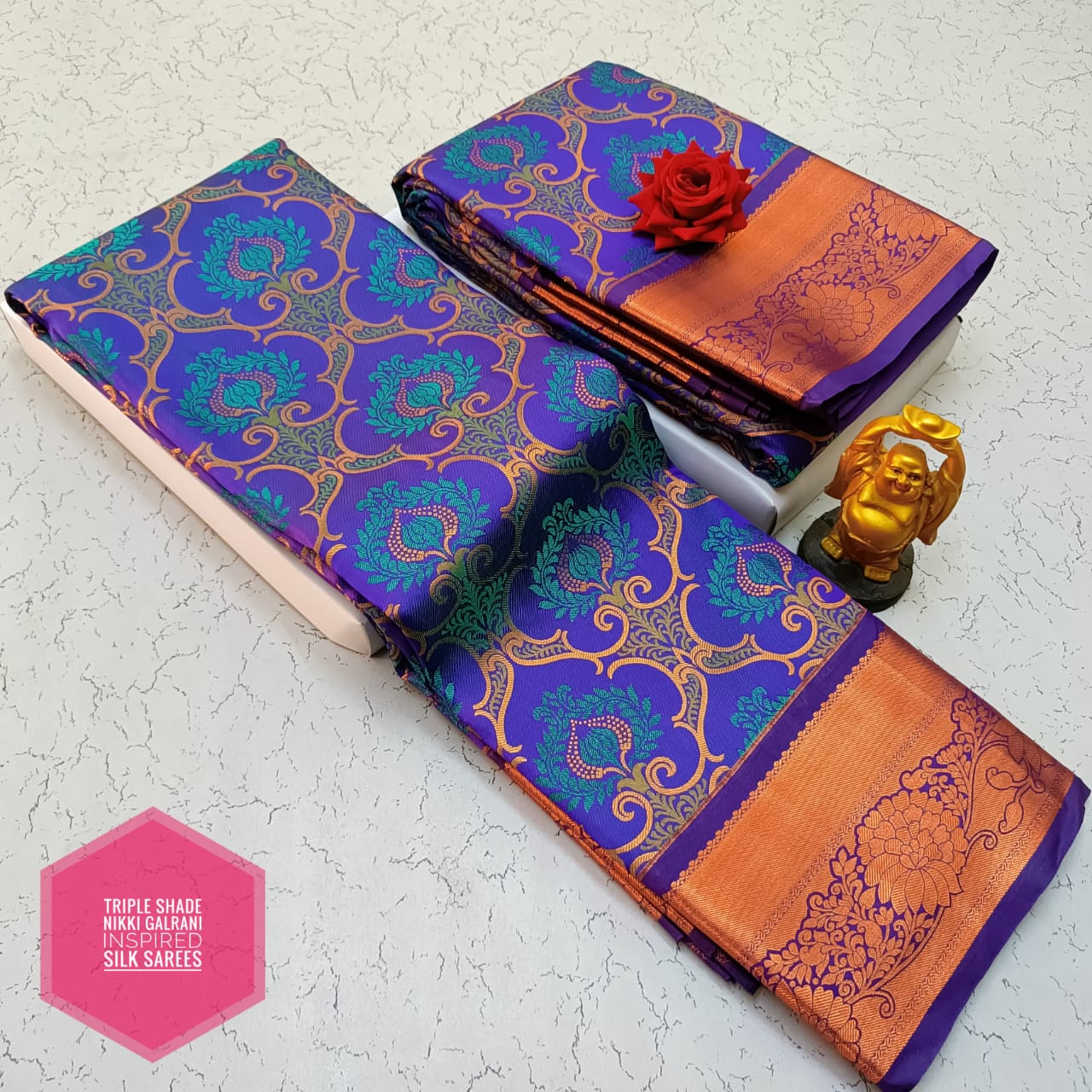Peacock Blue Nikki Galrani Saree