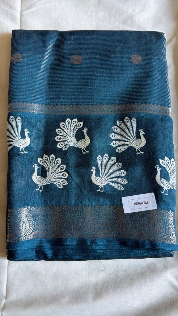 Peacock Blue Maruthi Fnacy Silk Saree