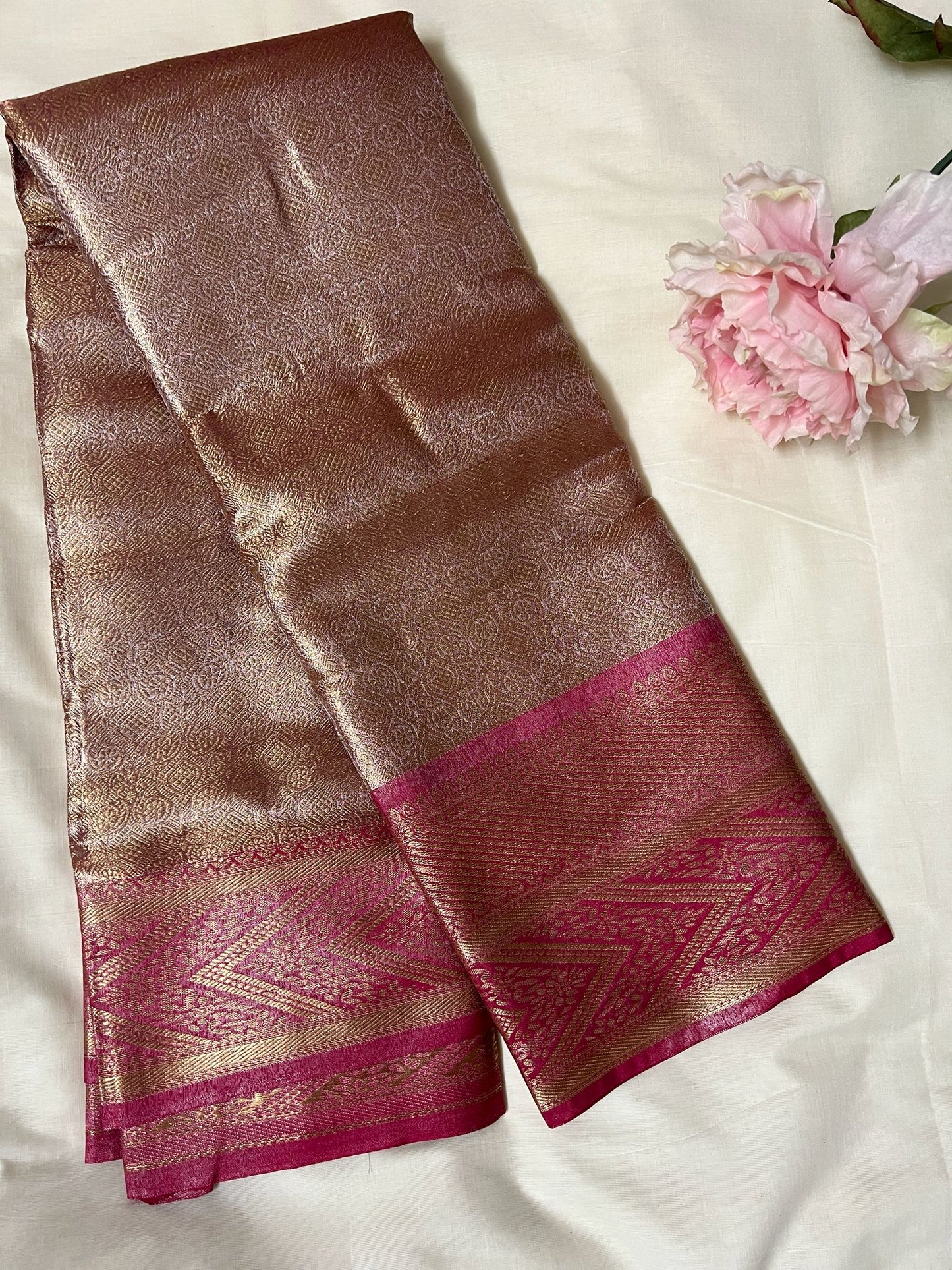 Pink Kanchipuram Semi Silk Saree
