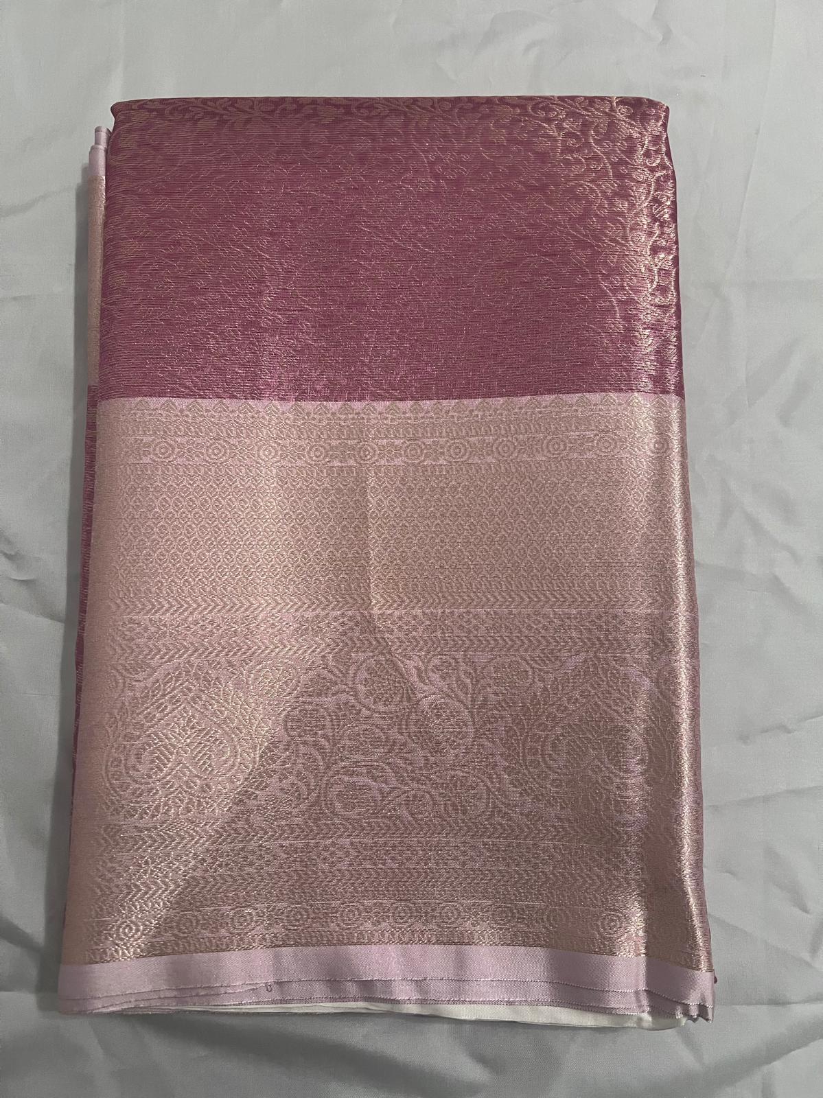 Dual Zari Pink Tissue Semi Silk Saree