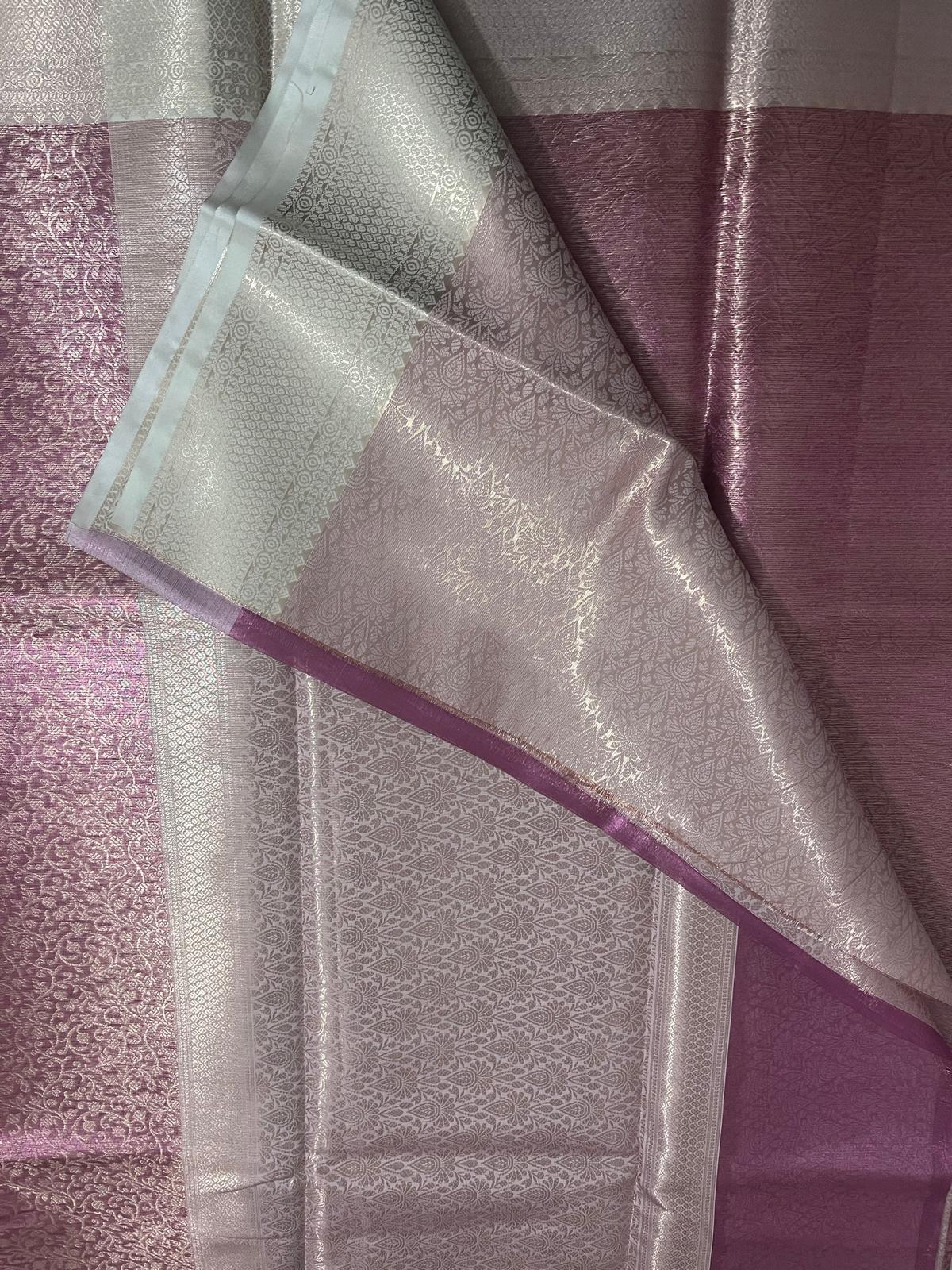 Dual Zari Pink Tissue Semi Silk Saree