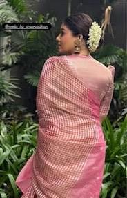 Orange Nayantara Inspired Checked Saree