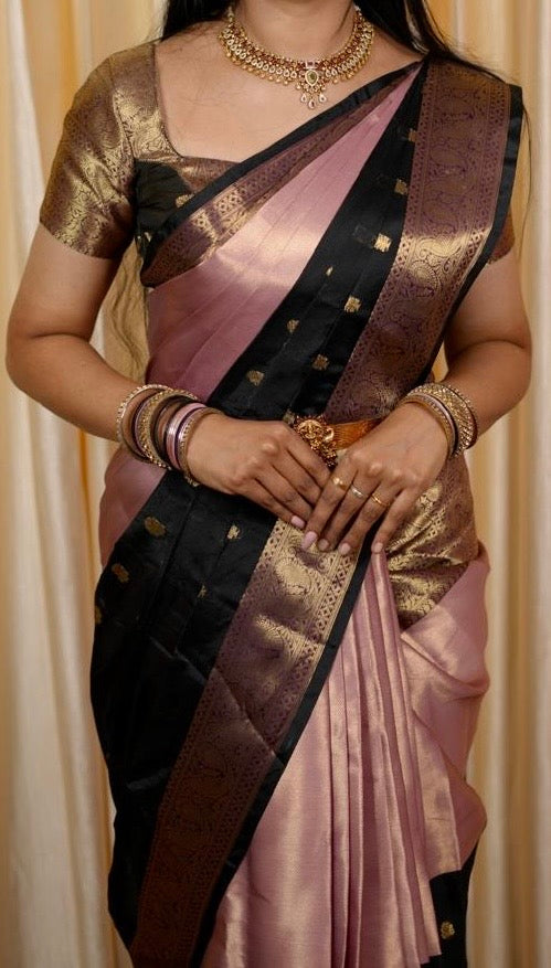 Pink and Black Premium Soft Tissue Silk Saree