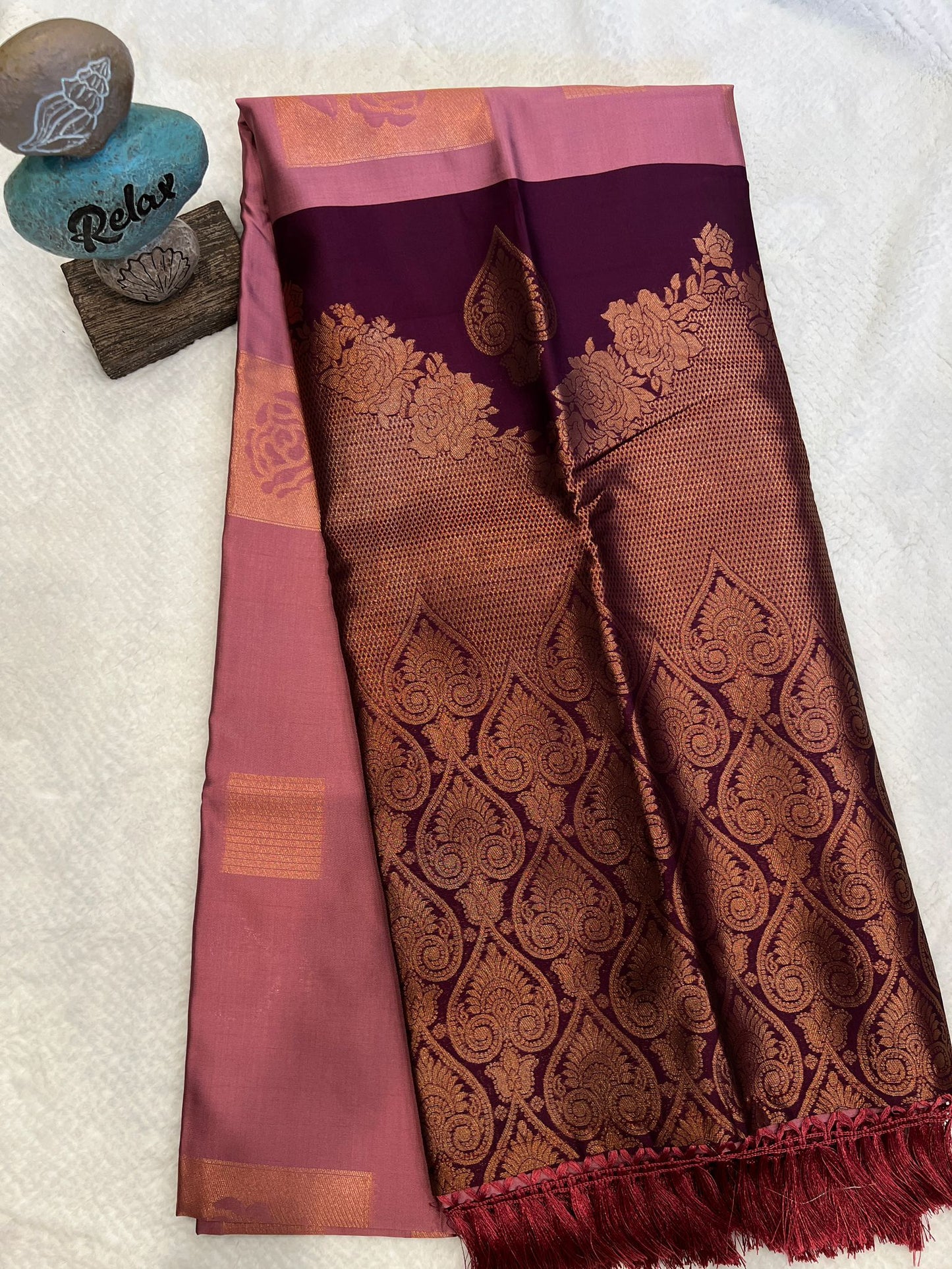 Apsara Pink and Maroon Semi Silk Saree