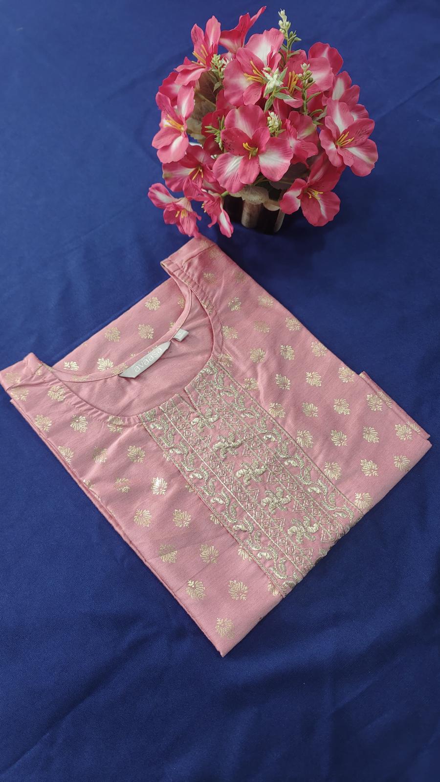 Pink and Gold Embroidery Kurti