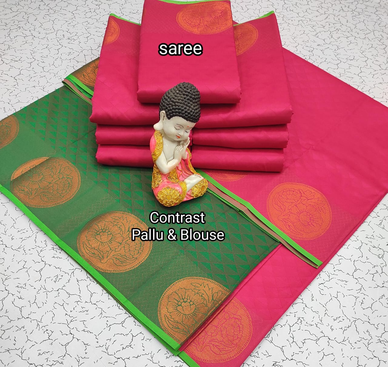 Dark Pink and Green Budget Soft Silk Saree