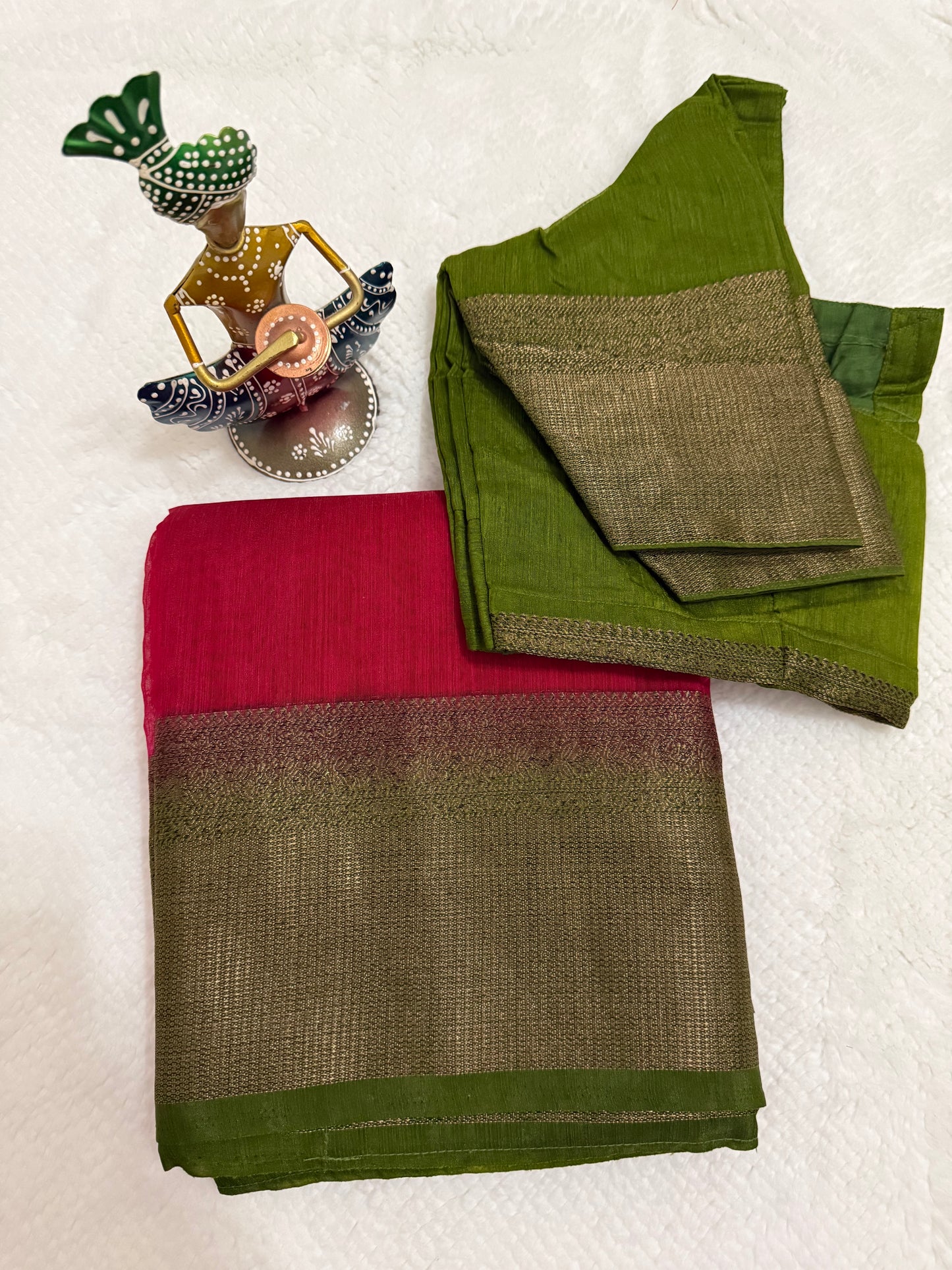 Pink and Green Semi Jute Silk Saree