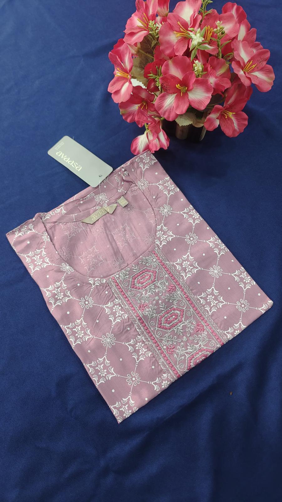 Pink and White Embroidery Kurti