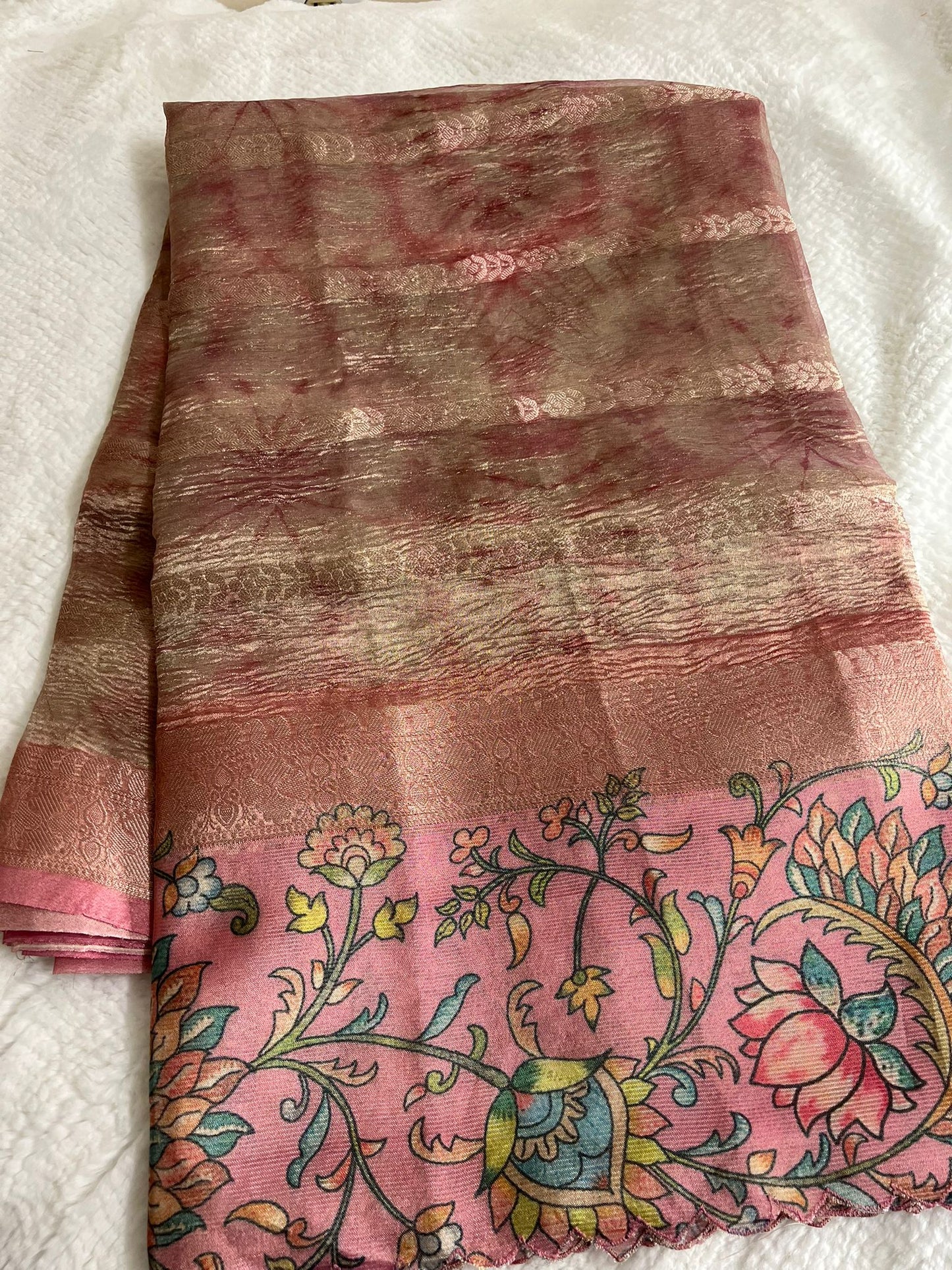 Pink Crushed Tissue Silk Saree