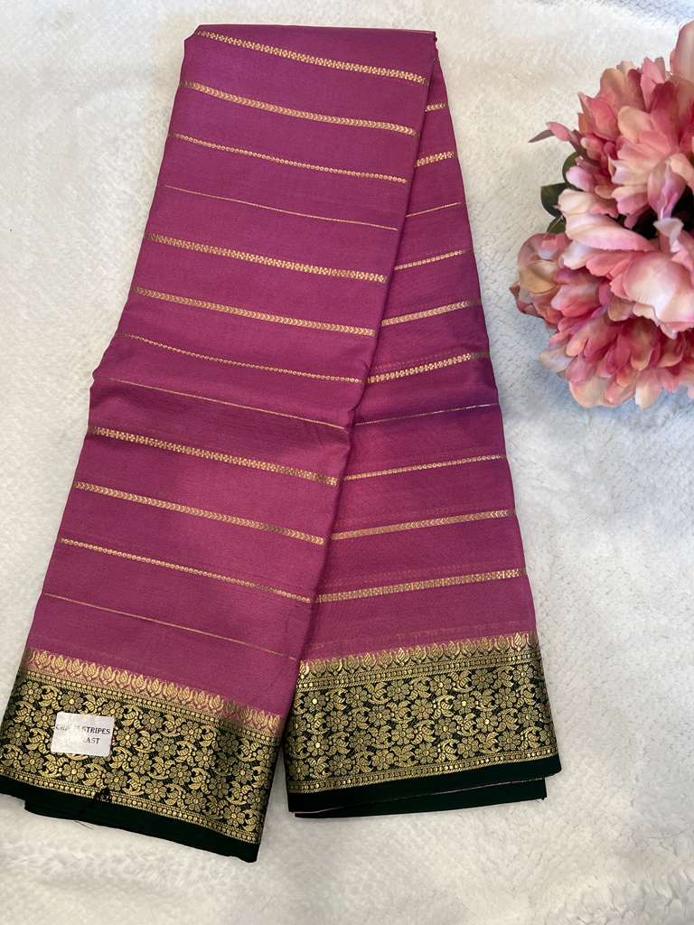Pink Crape Stripe Pattern Saree