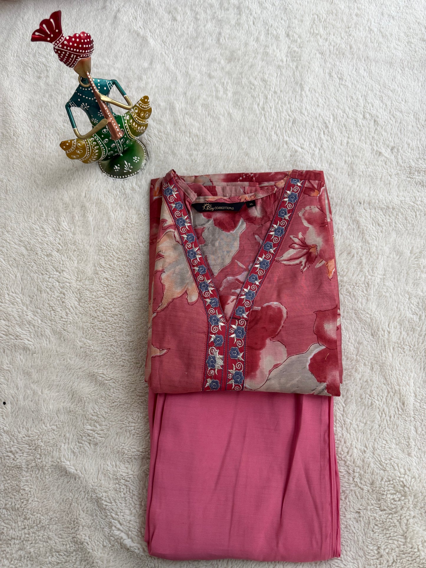 Onion Pink with Pink V Neck 2-Piece Chudidar Set